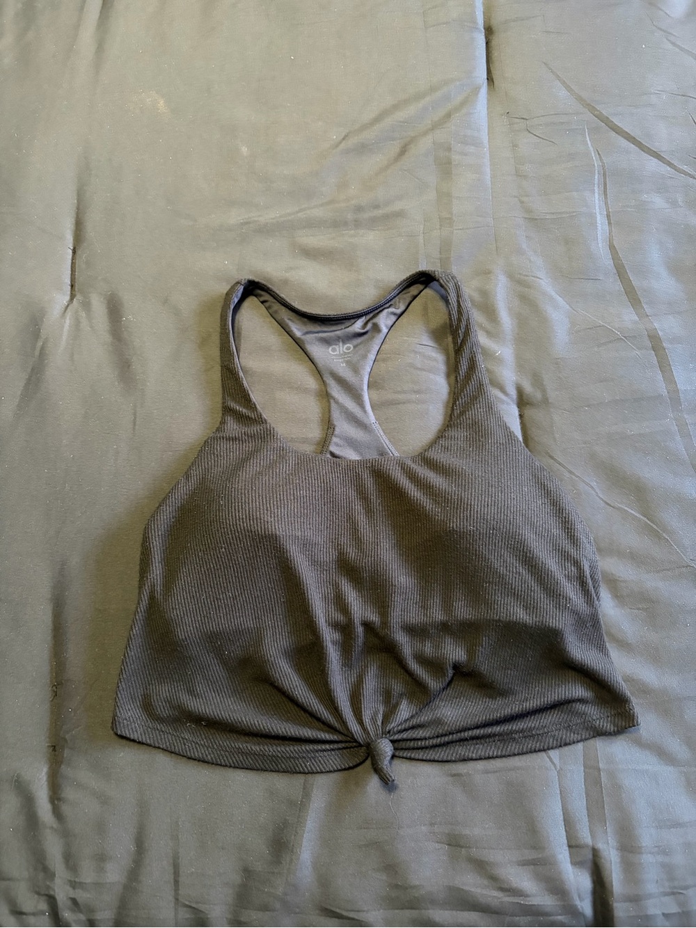 Alo Yoga black ribbed crop top sports bra. Size M.